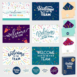 Decorably 24 Pack 6x4in Welcome to the Team Cards for New Employees with Envelopes and Stickers, 6 Festive Designs for Colleagues, Onboarded Staff, Crew, Blank Inside - Business, Gifting, Mailing
