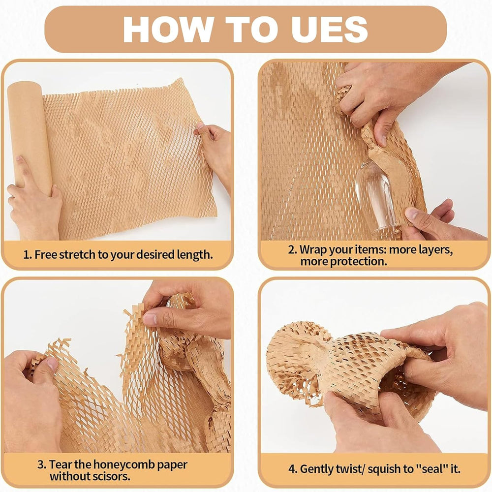 Honeycomb Packing Paper 12" x 230' (70m) with Fragile Stickers, Plastic-Free Recyclable Kraft Cushioning Wrap, Bubble Wrap Alternative for Shipping Moving and Fragile Item Packaging