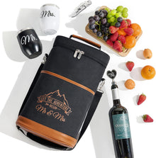 AW BRIDAL Mr and Mrs Gifts Bridal Shower Gifts His and Hers Gifts Wedding Gifts, Couple Engagement Gifts- Wine Gift Bag Wine Cooler Bag Insulated Wine Carrier Tote with Tumblers, Black C