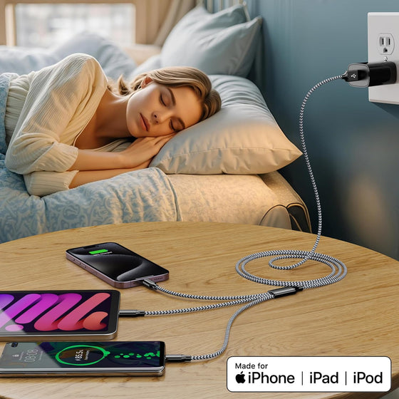 Xnewcable Multi Charging Cable 4ft 3Pack 3 in 1 Charger Cord, Multiple Rapid Nylon Braided Cable USB Charging Cable Multi Phone Charger Cord with Type C Micro Lightning USB Connectors for Cell Phones - hover image