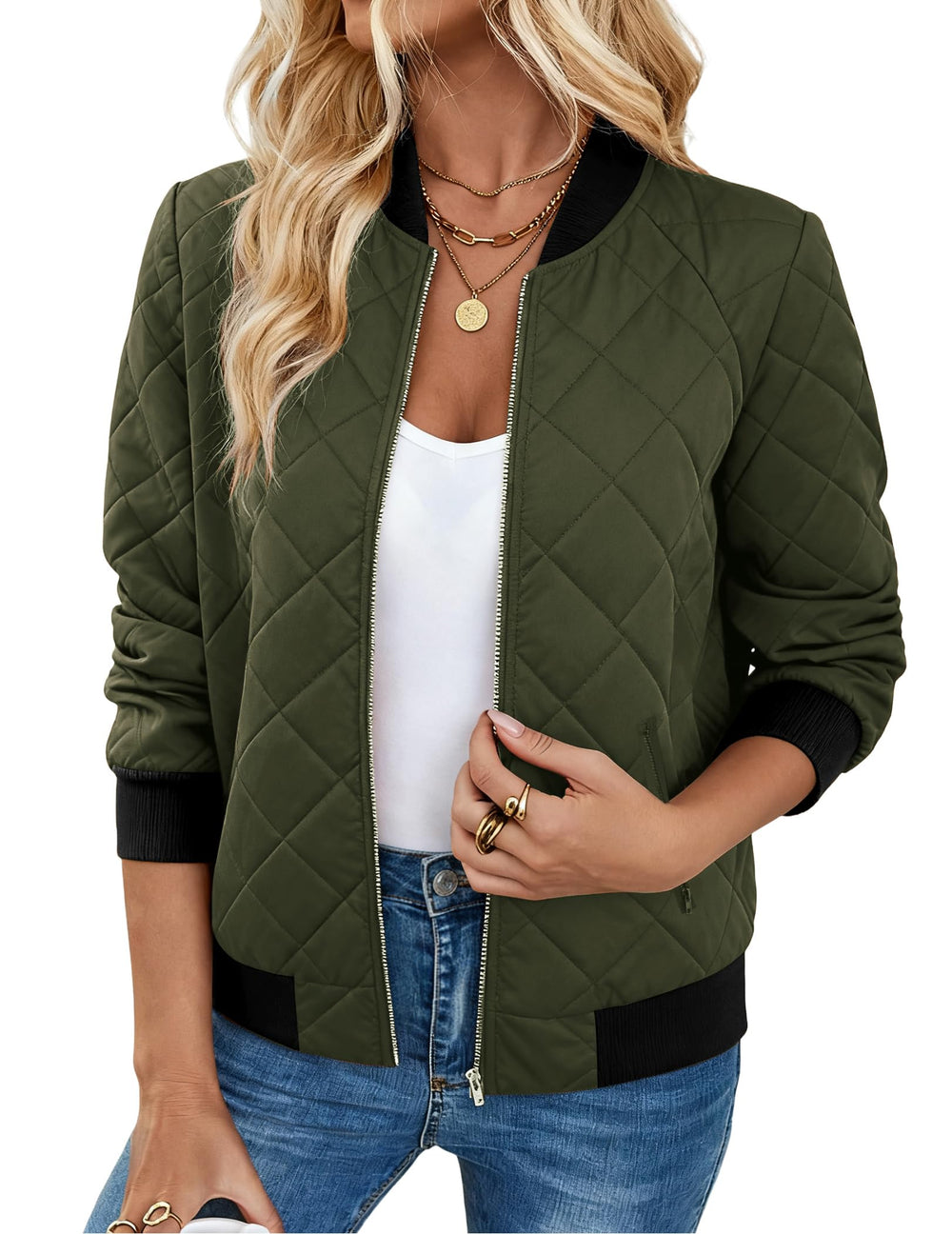 Zeagoo Women's Bomber Jacket Casual Coat Zip Up Spring Fall Clothes with Pockets S-XXL