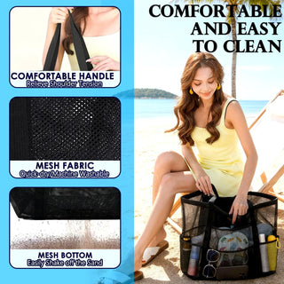 Fammart Mesh Beach Bag for Women, Large Beach Toy Pool Bag with Zipper Pocket, SandProof Cruise Essentials 2026 Family Travel