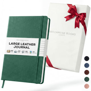 BEECHMORE BOOKS Premium Lined Leather Journal for Men & Women, 5" x 8" (A5) Thick 120gsm Ivory Cream Paper Notebook, Hardcover Vegan Leather Personal Diary, With Gift Box (Chestnut Brown)