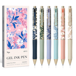Taja Gel Pens, 6 Pcs Quick Dry Black Gel Ink Pens, 0.5mm Fine Point Smooth Writing Pens for Journaling and Note Taking, Cute Aesthetic Pens for Women & Men-Pastel