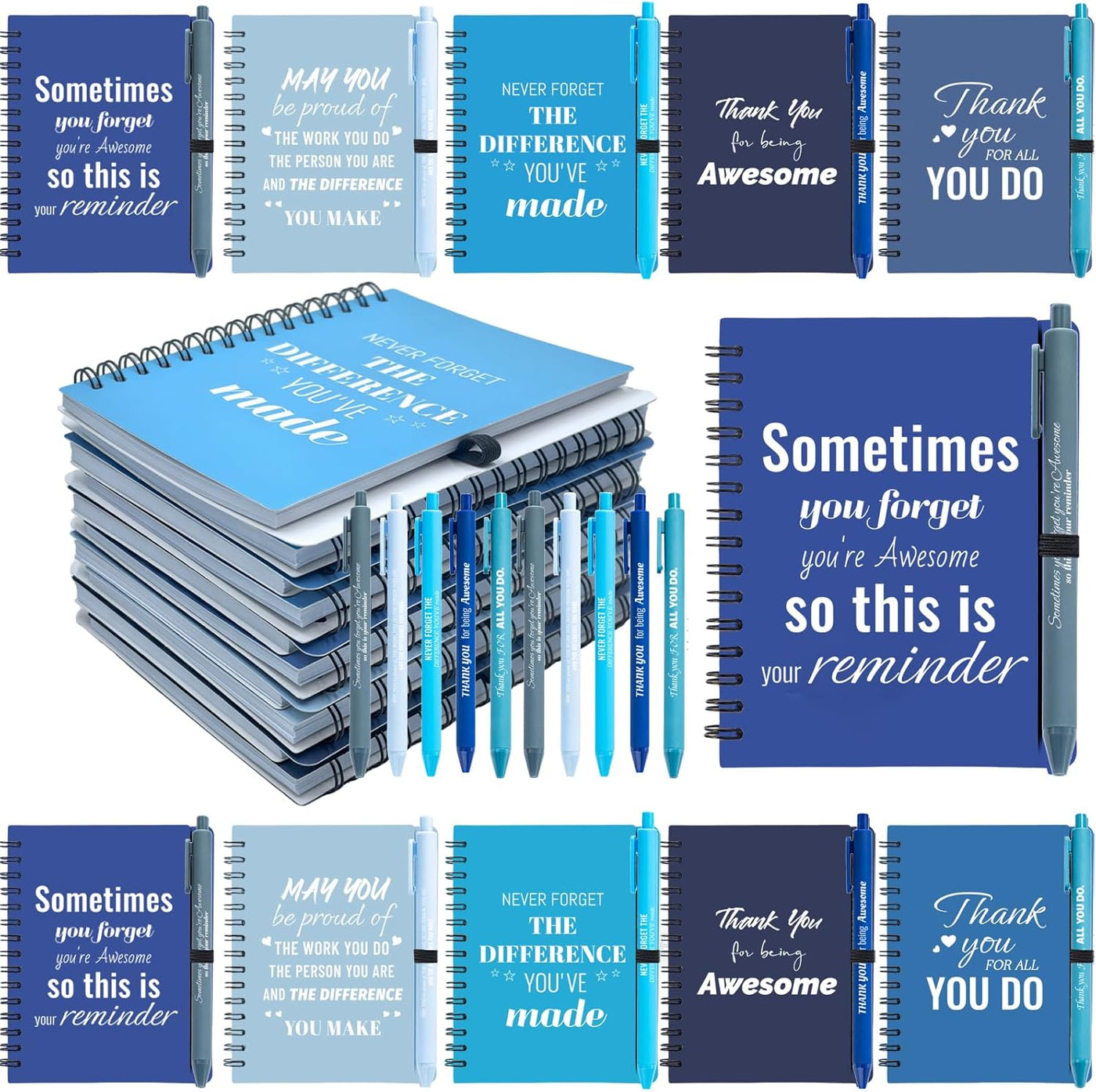 10 Sets/20 Pcs Employee Appreciation Gifts Bulk – Inspirational Notebooks with Motivational Pens, Small Notepads for Coworkers, Office Staff, Team, Volunteer, Nurse, Teachers, Housekeeping (Blue)