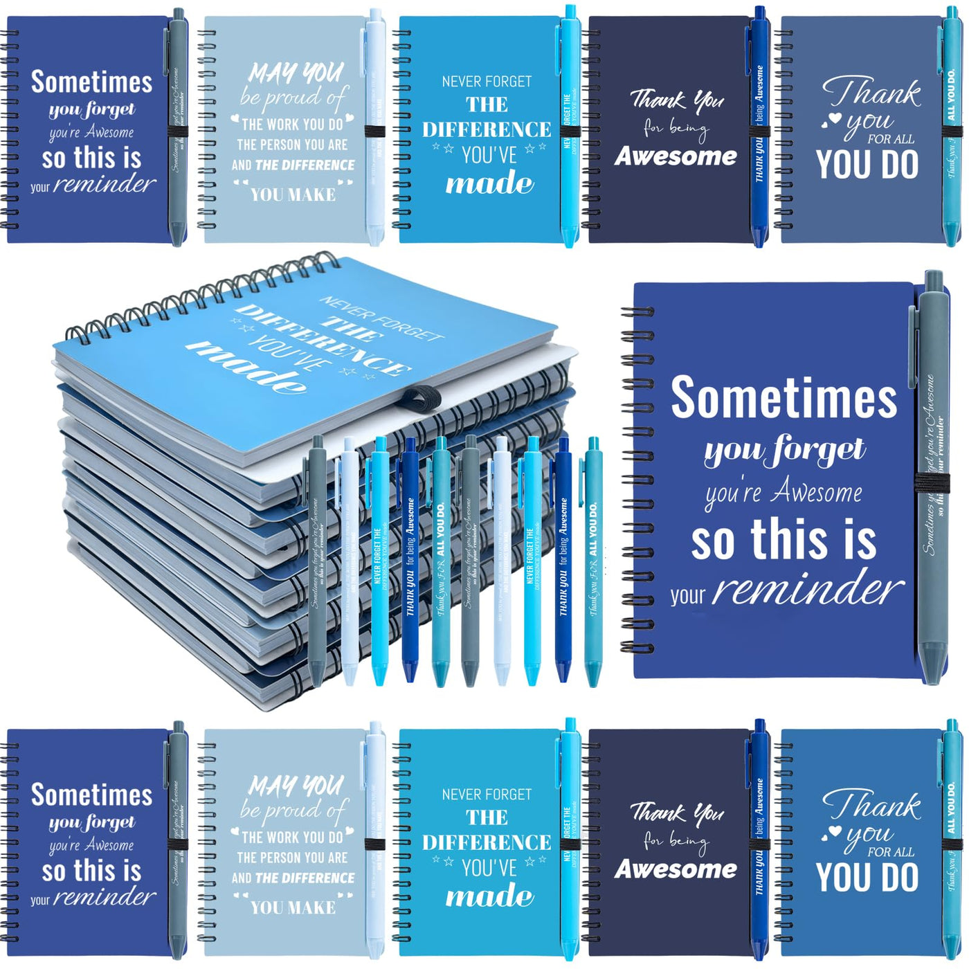 10 Sets/20 Pcs Employee Appreciation Gifts Bulk – Inspirational Notebooks with Motivational Pens, Small Notepads for Coworkers, Office Staff, Team, Volunteer, Nurse, Teachers, Housekeeping (Blue)