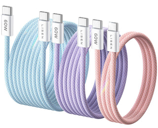 LISEN USB C to USB C Cable, 5-Pack [3.3/3.3/6.6/6.6/10FT] for iPhone 17 Charger Cord, 60W C to C Cable Fast Charging for iPad, iPhone 16 15 Pro Max, Galaxy S25/S24 USBC to USBC Cable Gifts for Men