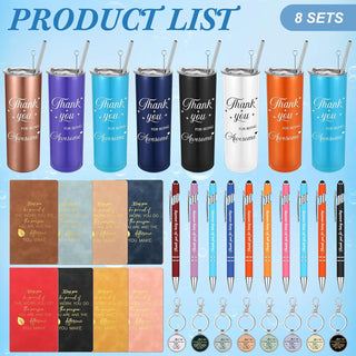 Ireer Employee Appreciation Gifts Thank You Teacher Gifts 20 oz Insulated Tumbler Keychain Pen Notepad(Vibrant Colors,8 Sets)