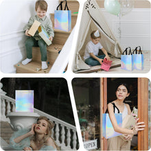 cabzymx 18 Pcs Glossy Iridescent Small Gift Bags Bulk, 8x3.9x9.8 In Non-woven Party Bags for Present with Sturdy Bases for Birthday, Wedding, Easter, Party, Holiday