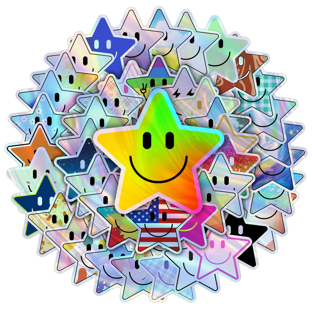 50PCS Smiling Stickers, Cute Water Bottle Stickers for Kids, for Teaching Rewards, Notebooks, Stationery, Luggage, Cartoon PVC Happy Stickers