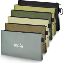 EVOULTES 12 Inch Tool Pouches with Zipper, Small Tools Bags with Carabiner, Multi Purpose Utility Organizer Bags for Tools (3 Pack in Tan, Navy Green, Black)