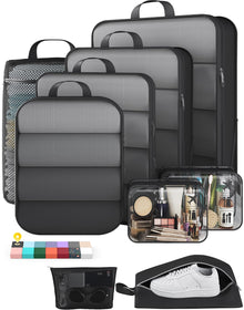 Veken 11-Pack Compression Packing Cubes for Travel Essentials,Compressible Expandable Large Luggage Suitcase Organizer Bags for Clothing,Durable Space Saver Bags with Toiletry Bags(Dark Green)