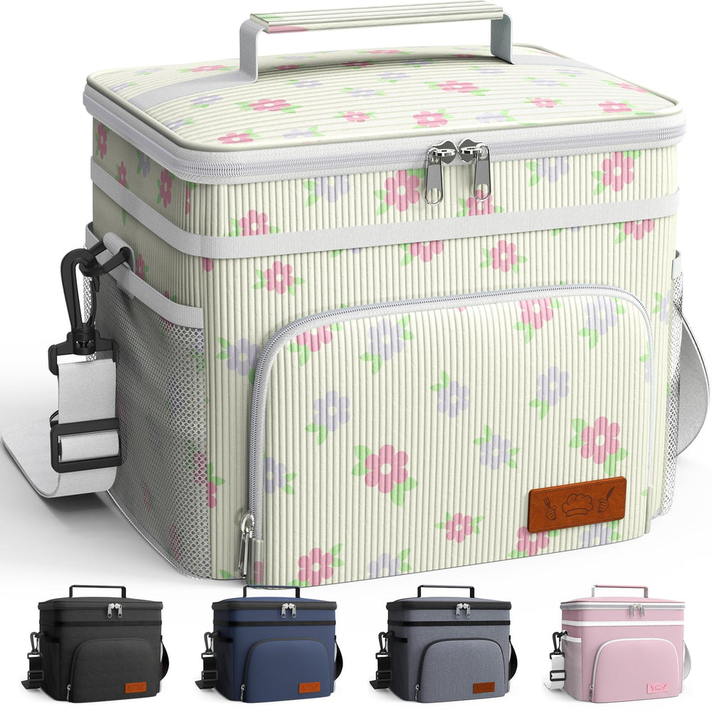 HOTOR Insulated Lunch Box for Men & Women - Leak-Proof Cooler Lunch Bag with 4 Pockets, Adjustable Strap, Ideal for Work, Picnic, Travel - Medium, Black, 10.2"×6.9"×8.5"