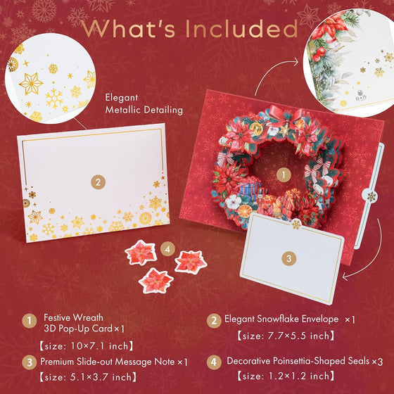HIBINO 3D Pop-Up Christmas Wreath Card | With Slide-Out Message Note | Handcrafted Holiday Greeting Card | Perfect for Christmas, Holiday Wishes & Winter Greetings | Designed in Japan - hover image