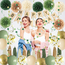 Green Birthday Party Decorations for Women Girls with Happy Birthday Banner,Tissue Paper Pompoms, Paper Tassel,Circle Garland,Hanging Swirl,Decorations Balloons for Party Decor (sage green)