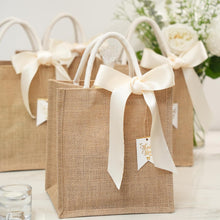 JollyFayre Small Burlap Gift Bags 10 Pack for Wedding Welcome, Bachelorette, Beach, Bridesmaid - Reusable Bulk Jute Bags with Cream Ribbons