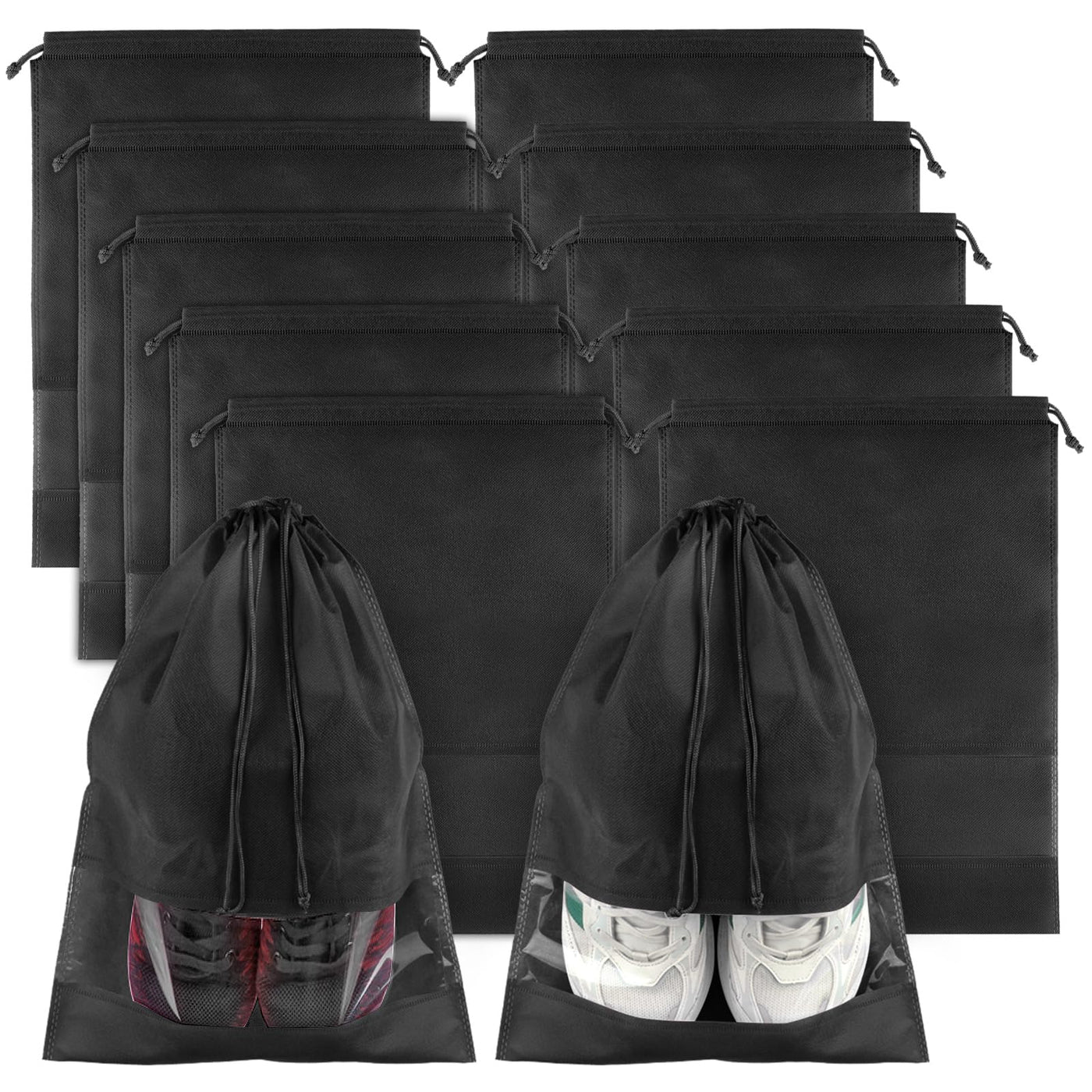 COIDEA, Waterproof Travel Drawstring Shoe Bags for Packing, Storage, Travel Essentials for Men and Women, 15.7 x 11.8 inches, Clear, 5 pieces