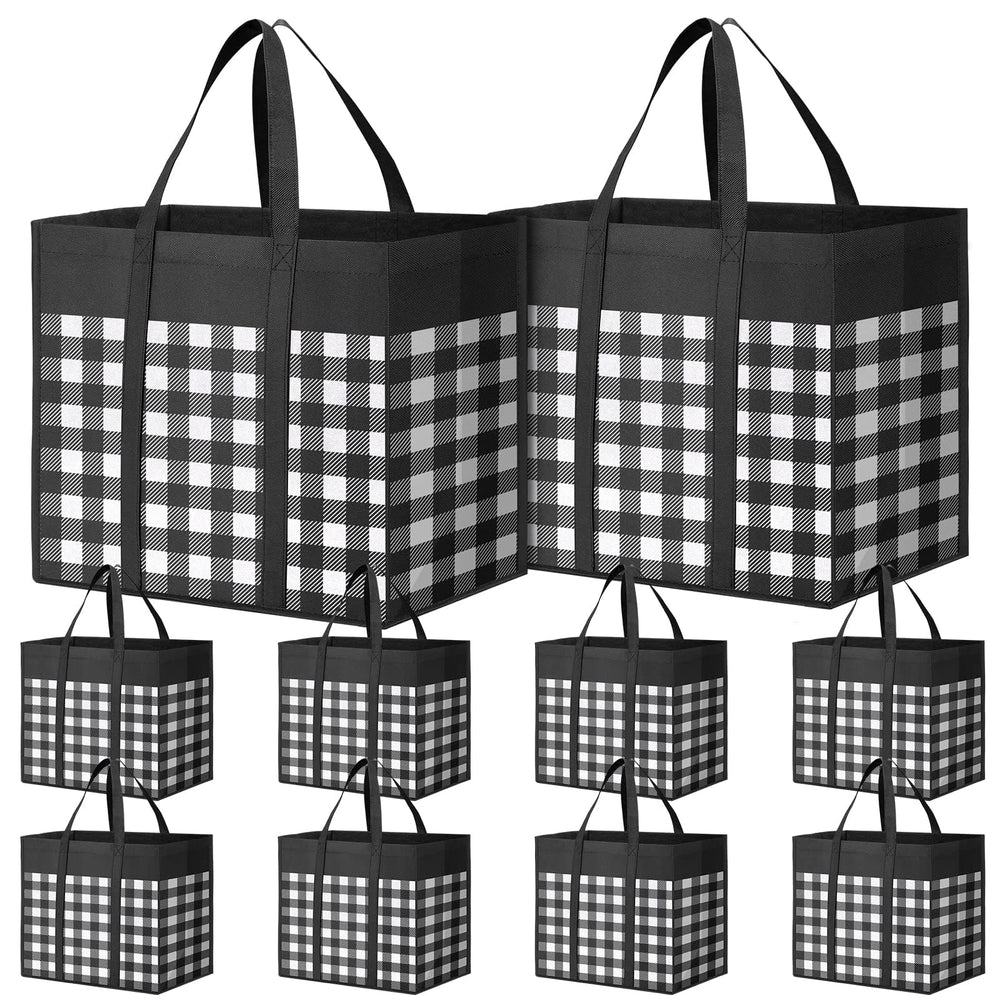WOWBOX Reusable Grocery Bags,4-Pack, Foldable Reusable Shopping Tote Bags bulk with Reinforced Handles,Large Storage Bags with Water Resistant Coating for Groceries,Multipurpose,Black-White
