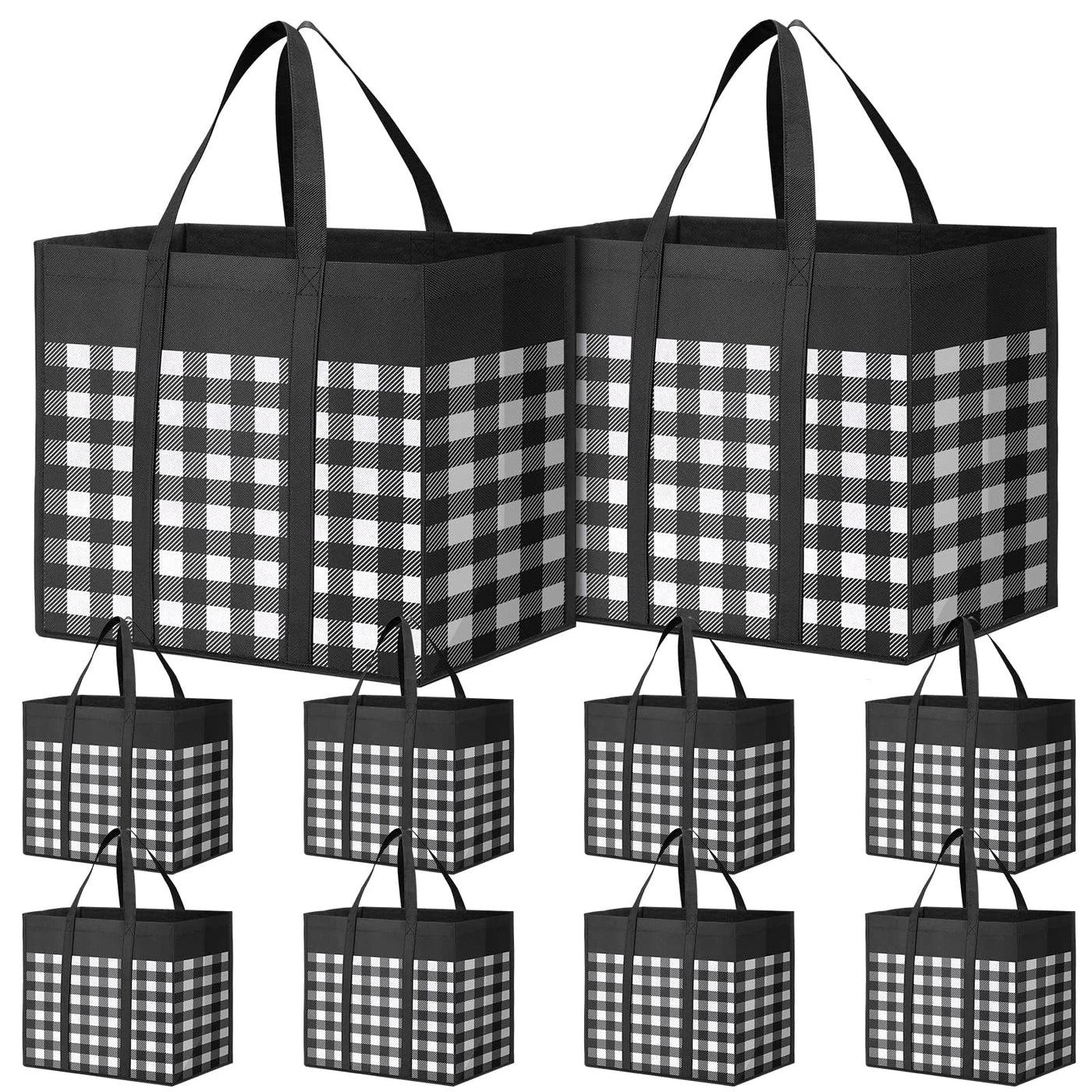WOWBOX Reusable Grocery Bags,4-Pack, Foldable Reusable Shopping Tote Bags bulk with Reinforced Handles,Large Storage Bags with Water Resistant Coating for Groceries,Multipurpose,Black-White
