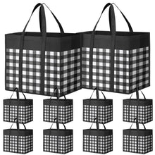 WOWBOX Reusable Grocery Bags,4-Pack, Foldable Reusable Shopping Tote Bags bulk with Reinforced Handles,Large Storage Bags with Water Resistant Coating for Groceries,Multipurpose,Black-White
