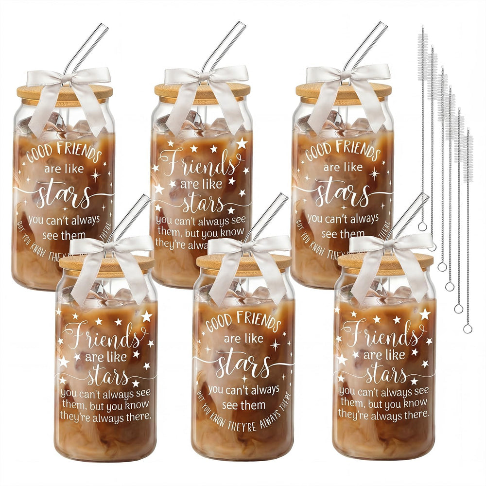 6Pcs Thank You Gifts Glass Cups with Lids and Straws 16oz Employee Appreciation Drinking Glasses Cups Thank You Iced Coffee Cup Tumbler Gifts for Employee Staff Coworkers Teachers Nurse
