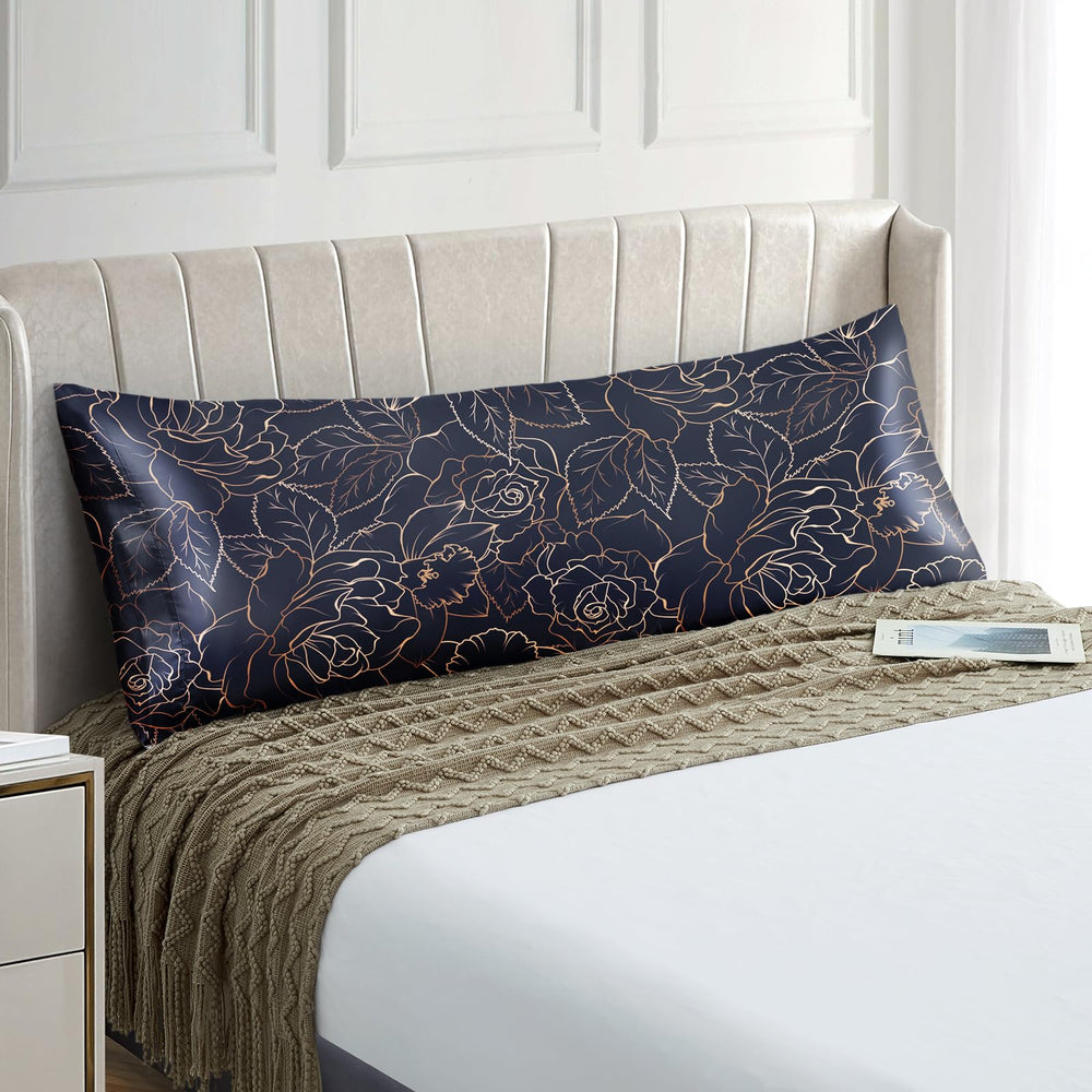 EXQ Home Silky Satin Pillowcase for Hair and Skin,Printed Pillow Cases Standard Size Set of 2 Satin Pillow Case 2 Pack with Envelope Closure(Ink Leaf, 20x26)