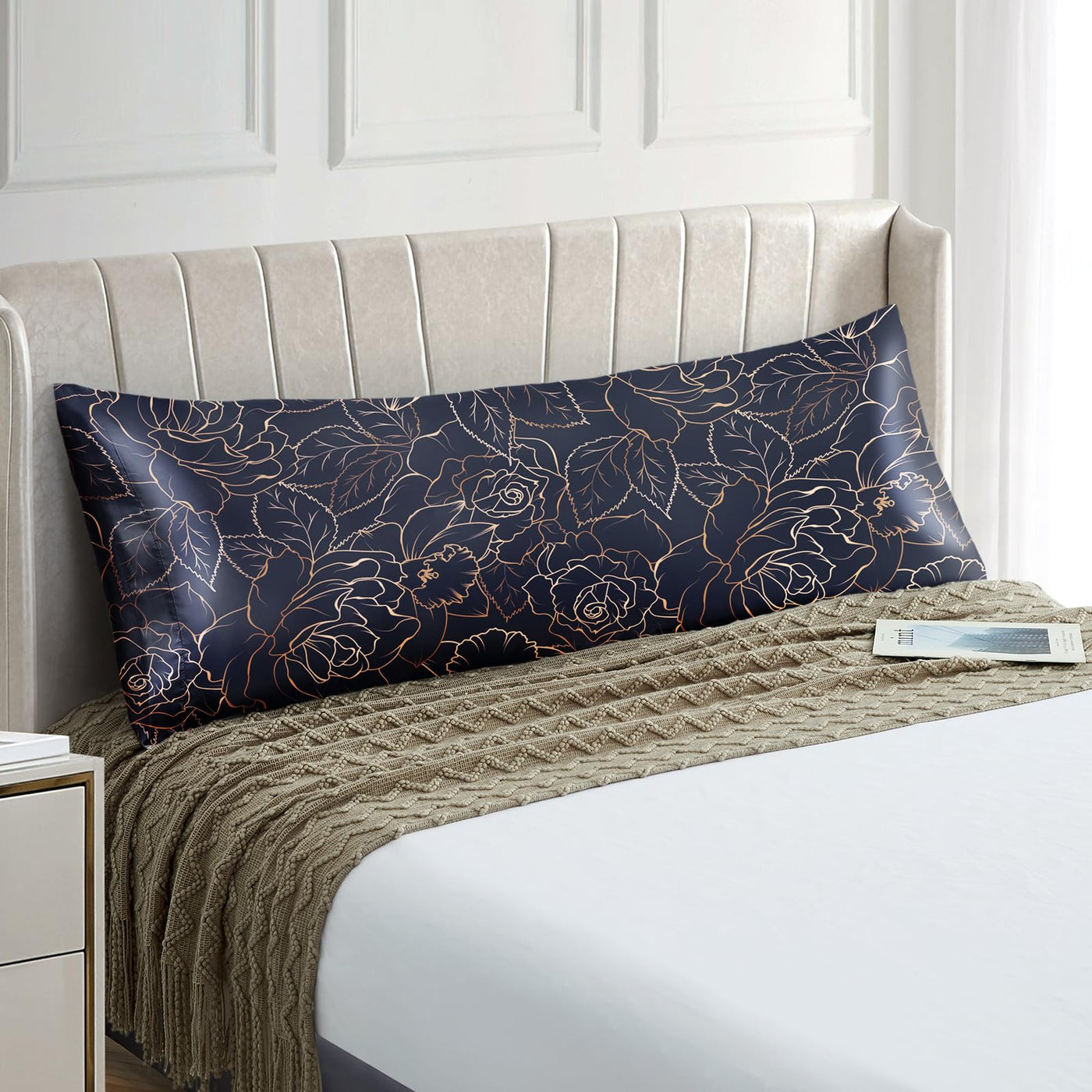 EXQ Home Silky Satin Pillowcase for Hair and Skin,Printed Pillow Cases Standard Size Set of 2 Satin Pillow Case 2 Pack with Envelope Closure(Ink Leaf, 20x26)