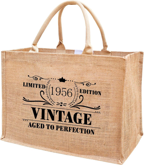 1956 Burlap Jute Tote Bags for Women, 70th Birthday Gifts, Vintage Reusable Grocery Water Resistant Beach Bags, Christmas Mother's Day Appreciation Decorations for Grandma, Mom, Mama, Teachers