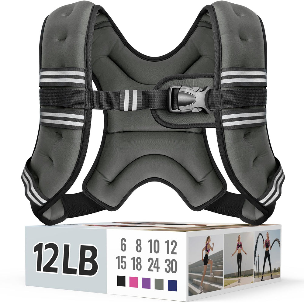 Zeerun Weighted Vest, 6lb/8lb/10lb/12lb/15lb/18lb/20lb/24lb/30lb for Men Women, Reflective Stripe Adjustable Buckle, Comfortable Durable Rucking Vest for Walking Running Strength Training