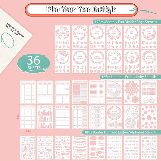 Bullet Journal Stencils (36PCS), Journal Supplies Accessories Kit for Bullet Journaling & Planner - hover image