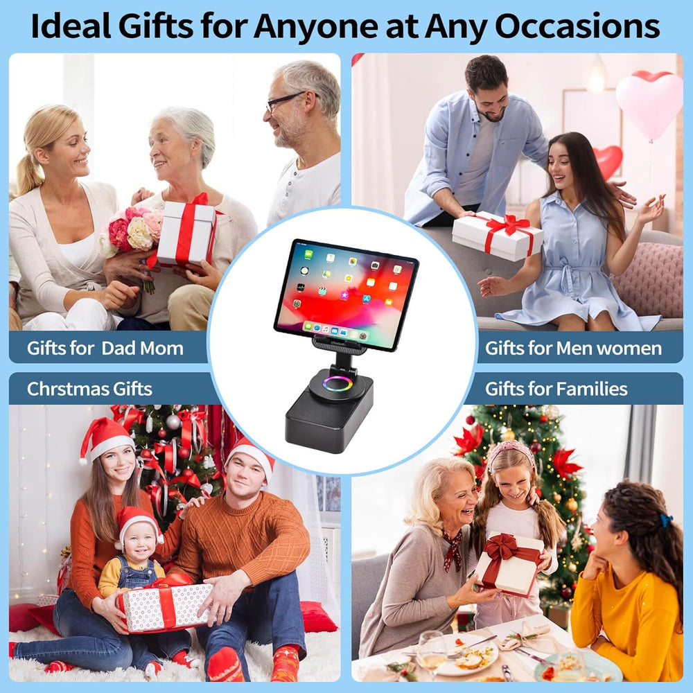 Birthday Gift for Women Mom Men Dad Cell Phone Stand with Wireless Bluetooth Speaker and Portable Charger ＆Led Color Flash Light HD Stereo Surround Sound Cool Gadget for Home Office Travel
