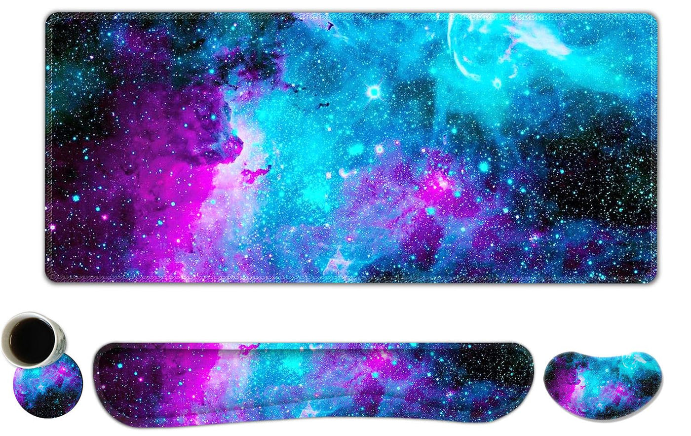 ToLuLu Extended Gaming Mouse Pad, Memory Foam Ergonomic Keyboard Mouse Wrist Rest Support Set, Large Desk Mat with Stitched Edges, Non-Slip Base Mousepad for Home Office Game and Study, Green Theme