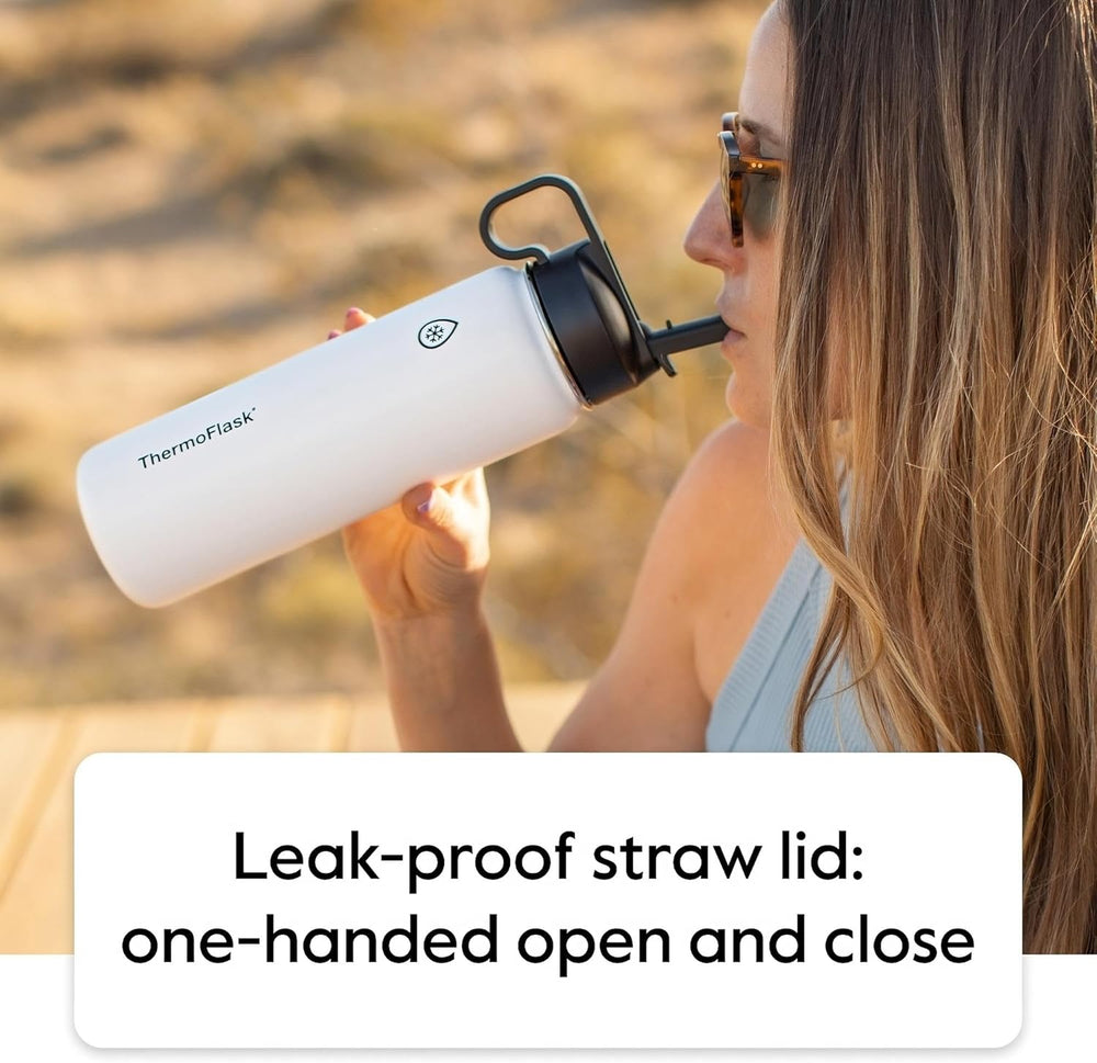 ThermoFlask 40 oz Double Wall Vacuum Insulated Stainless Steel Water Bottle - Reusable with Leakproof Chug & Straw Lids - Keeps Drinks Cold 24 hr/Hot 12 hr - Easy Maintenance - Gym/On-the-Go, Cobalt