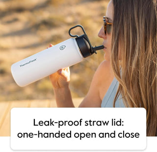 ThermoFlask 40 oz Double Wall Vacuum Insulated Stainless Steel Water Bottle - Reusable with Leakproof Chug & Straw Lids - Keeps Drinks Cold 24 hr/Hot 12 hr - Easy Maintenance - Gym/On-the-Go, Cobalt
