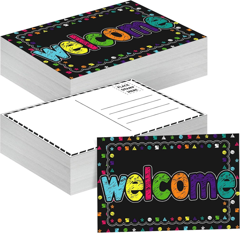 Qeeenar 100 Pcs Welcome Postcards Stamps Bulk Welcome Greeting Cards Gift(Chalkboard)
