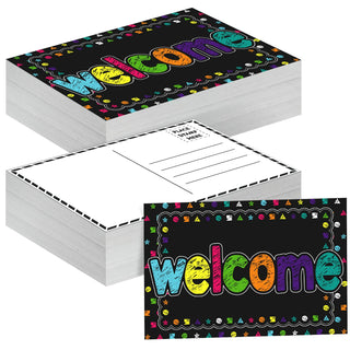 Qeeenar 100 Pcs Welcome Postcards Stamps Bulk Welcome Greeting Cards Gift(Chalkboard)