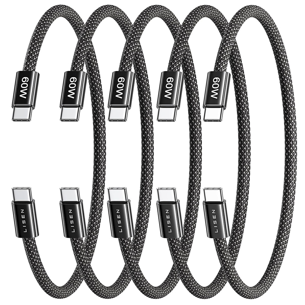 LISEN USB C to USB C Cable, 5-Pack [3.3/3.3/6.6/6.6/10FT] for iPhone 17 Charger Cord, 60W C to C Cable Fast Charging for iPad, iPhone 16 15 Pro Max, Galaxy S25/S24 USBC to USBC Cable Gifts for Men