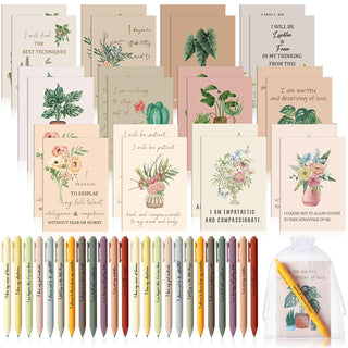 Mooliwe 24 Pcs Positive Affirmation Gift Set Gratitude Notebooks with Pens Small Bags Motivational Encouragement Notepads Daily Affirmations Journal for Women Stress Relief Self Care (Watercolor)