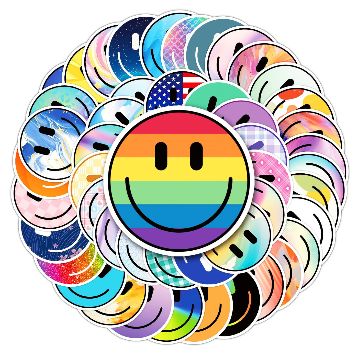 50PCS Smiling Stickers, Cute Water Bottle Stickers for Kids, for Teaching Rewards, Notebooks, Stationery, Luggage, Cartoon PVC Happy Stickers