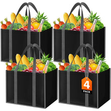 WISELIFE Reusable Grocery Bags with Handles - 3 Pack, 35L Large Shopping Bags for Groceries, Water-Resistant & Foldable Grocery Totes for Lasting Use for Kitchen, Market, Car Trunk, Picnic (Gray)