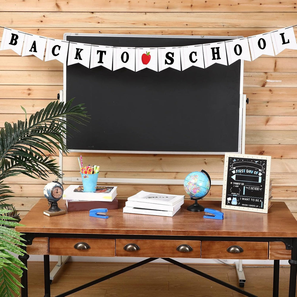 Mooliwe Classroom Decor DIY Banner, Welcome Back to School Party Supply Custom Hanging Bunting Garland Kit with Letters for First Day of School Ambience Celebration Decoration(White,Notebook)