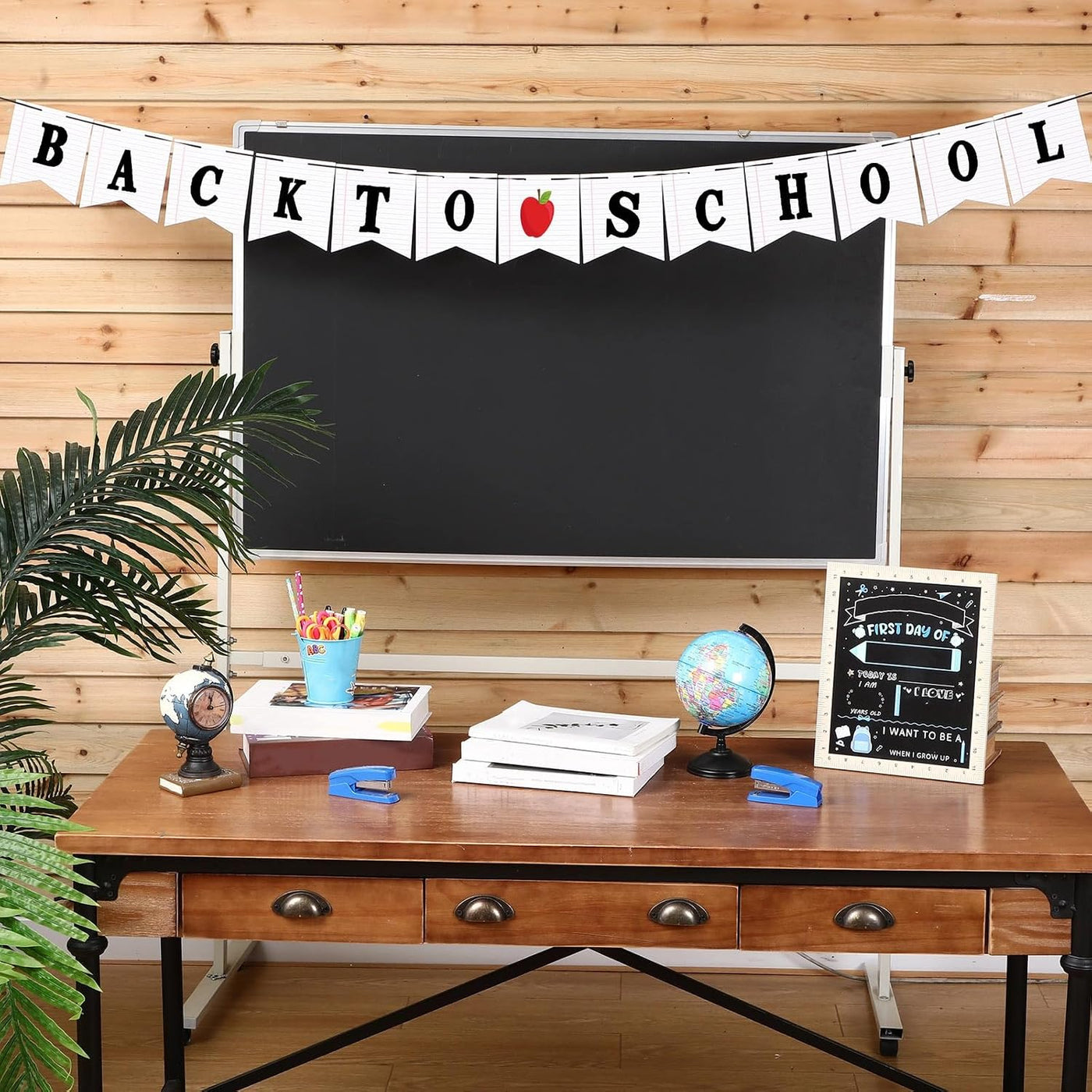 Mooliwe Classroom Decor DIY Banner, Welcome Back to School Party Supply Custom Hanging Bunting Garland Kit with Letters for First Day of School Ambience Celebration Decoration(White,Notebook)