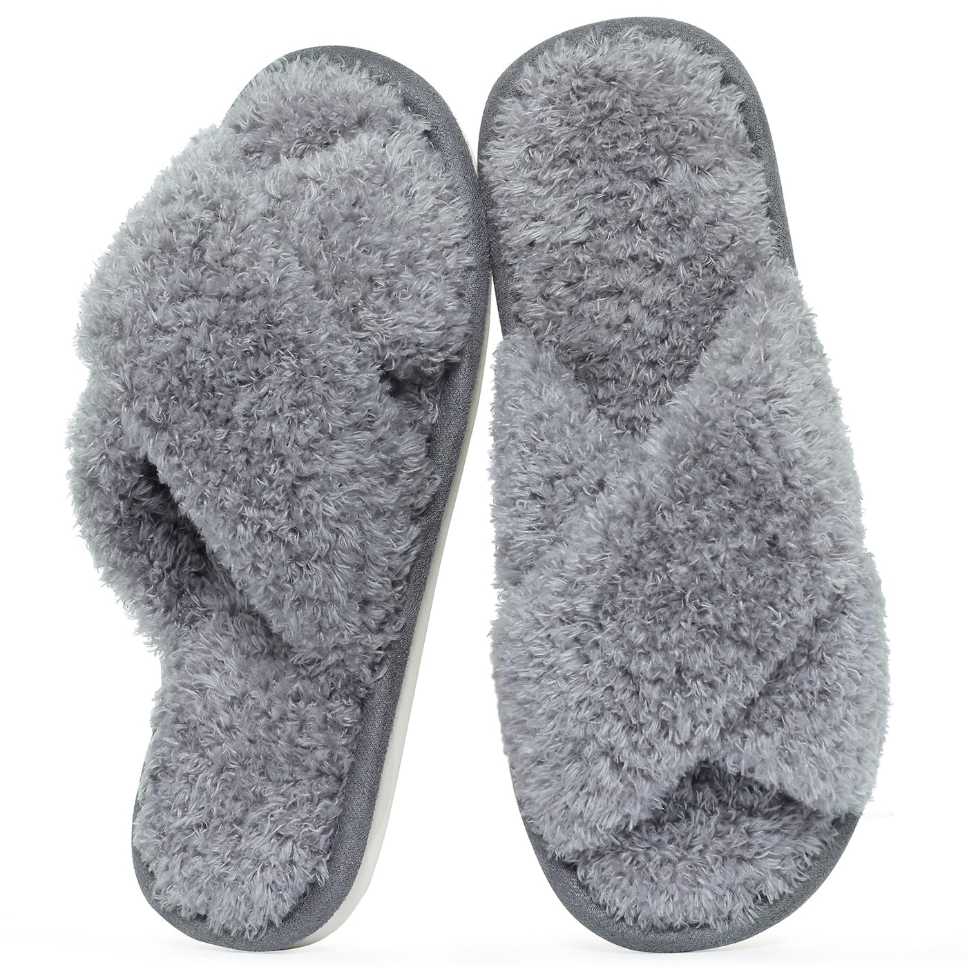 Evshine Women's Fuzzy Slippers Cross Band Memory Foam House Slippers Open Toe