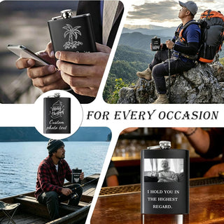 Personalized Custom Flask for Men, 8oz Engraved Stainless Steel Hip Flask with Photo & Text, Customized Liquor Flask for Dad, Husband, Groomsmen (custom flask 2)