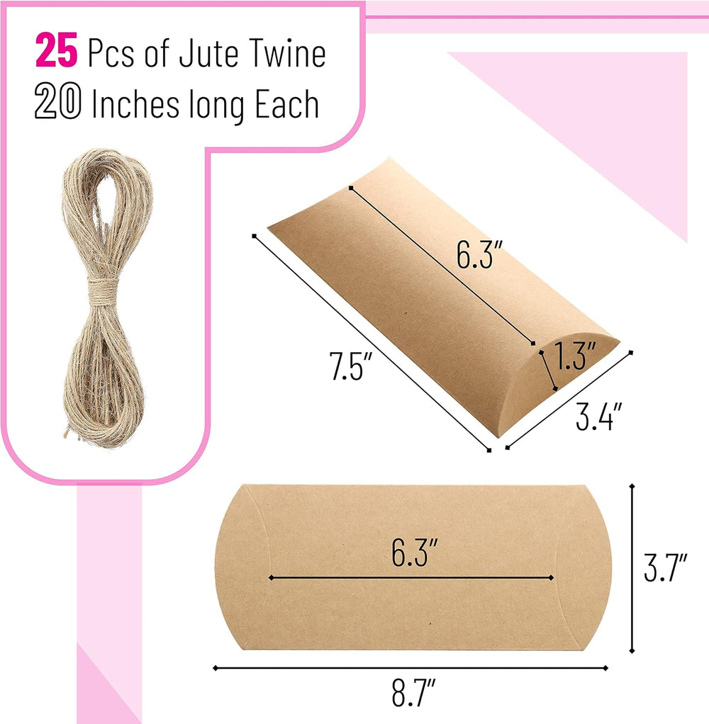 Mr. Pen- Kraft Pillow Boxes, 6.3x3.4x1.3 in, 25 Pack with Jute Twines, Kraft Gift Boxes, Paper Boxes for Gifts, Paper Pillow Candy Box, Pillow Boxes Craft, Favor Gift Boxes, Pillow Gift Boxes, Fathers Day Gift