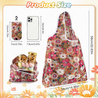 MIAHART Reusable Grocery Bags Foldable Groceries Shopping Bags Foldable Cute Tote Bags Fashion Bags Waterproof Nylon Grocery Bags (Flower Style)