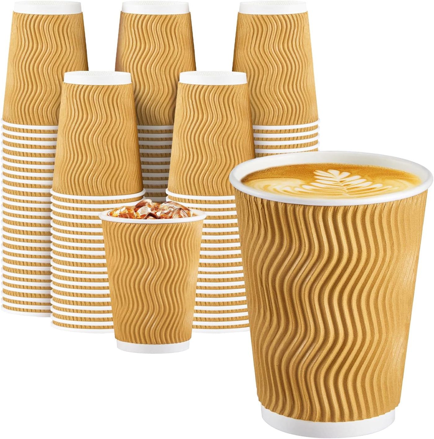 SIUQ 12 oz Coffee Cups - 150 Pack, Insulated Disposable Paper Cups 12 oz, Corrugated Ripple Wall Cups for Hot Beverage or Cold Drinks (Champagne)