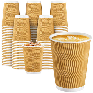 SIUQ 12 oz Coffee Cups - 150 Pack, Insulated Disposable Paper Cups 12 oz, Corrugated Ripple Wall Cups for Hot Beverage or Cold Drinks (Champagne)