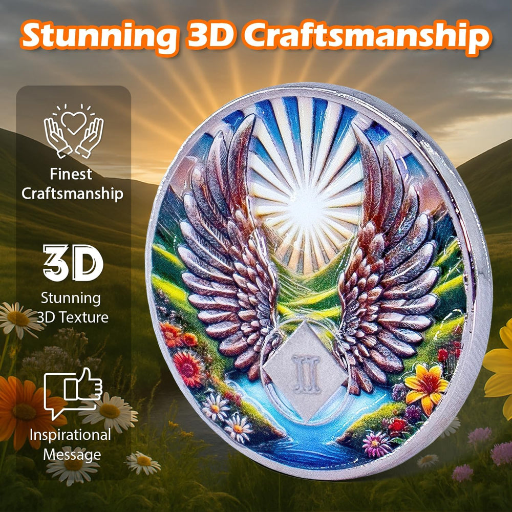 2 Year Angel Wings Sobriety Coin – Radiant Sunrise NA Medallion – Spiritual Token for Recovery & Clean Time – Empowering NA AA Chips – Gift for Men & Women