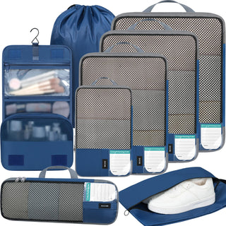 BAGAIL 4 Set/6 Set/8 Set Compression Packing Cubes Travel Accessories Expandable Packing Organizers (Half Mesh, 6-Black)